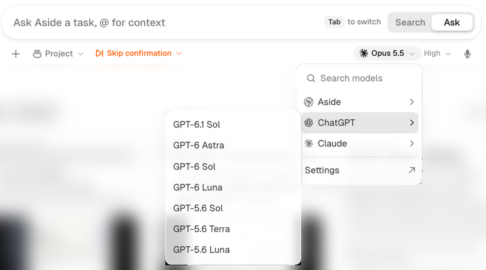 같은 모델 버튼의 ChatGPT 묶음, 챗GPT 구독으로 쓸 수 있는 GPT 모델 일곱 개가 나옵니다